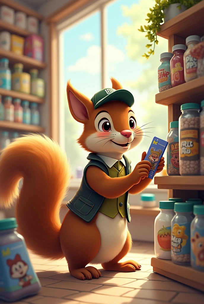 Squirrel buys a game at a convenience store