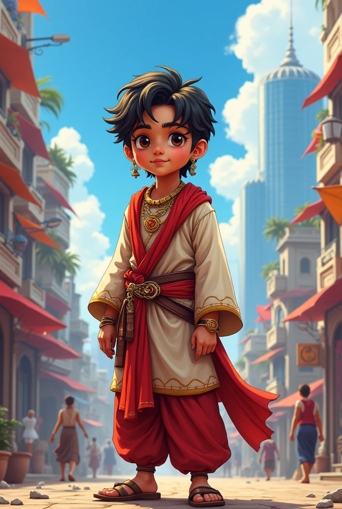 A rajpoot boy Anime characters 4k quality with stan in city