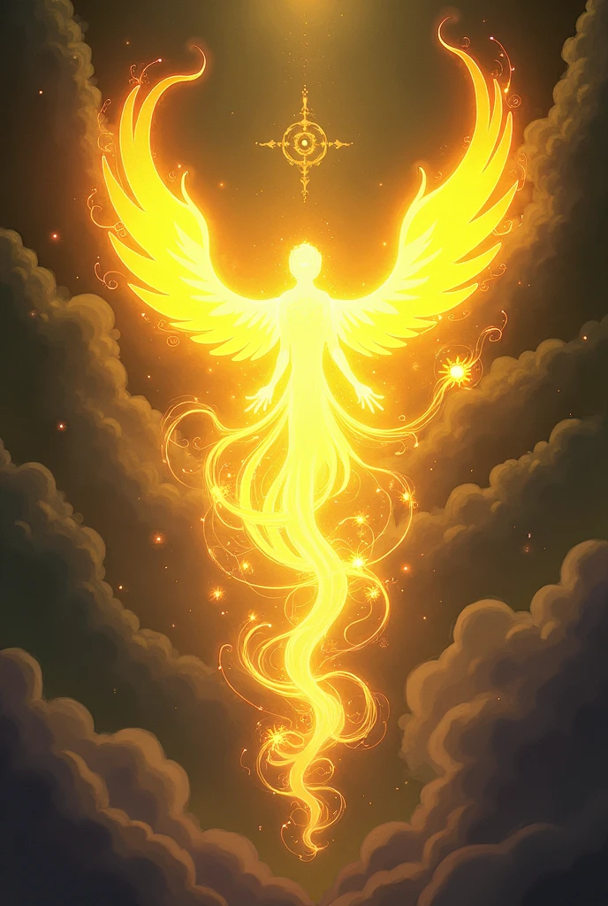 White ghaster blaster (no body, from undertale), glowing yellow wings, radiant gold aura, surrounded by the seven souls: determination, integrity, perseverance, patience, kindness, justice and bravery (from undertale), dynamic and mystical atmosphere, featuring vibrant contrast, intricate details, fantastical elements intertwined, (pirate crew logo) designed for "The Heavenly Souls,".