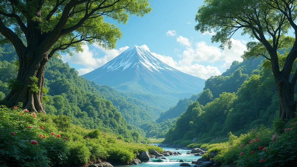 The green forest nearby the mountain and the river in Thai 8k