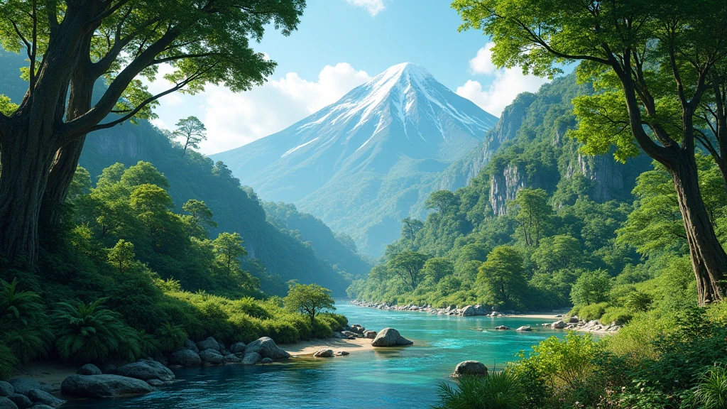 The green forest nearby the mountain and the river in Thai 8k