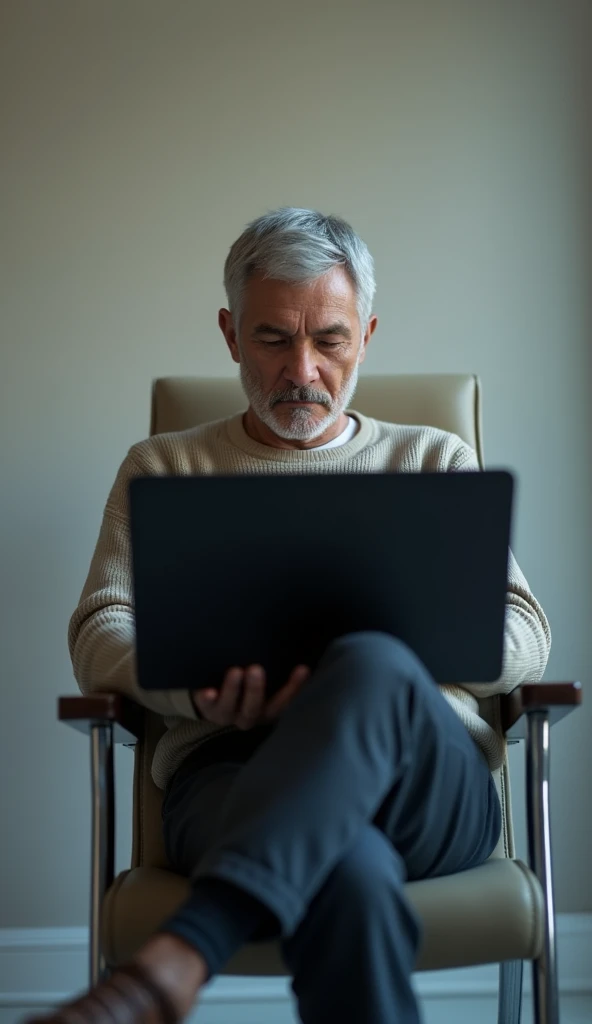 image of a middle-aged man sitting in a chair looking at a screen