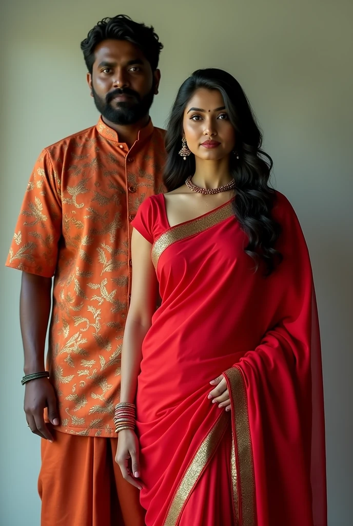 Anupama parameswaran in red dress saree with a man in traditional kerala outfit hiding face