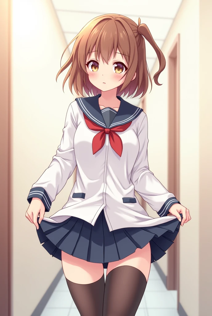 Drawing of an anime girl lifting her skirt to reveal her panties