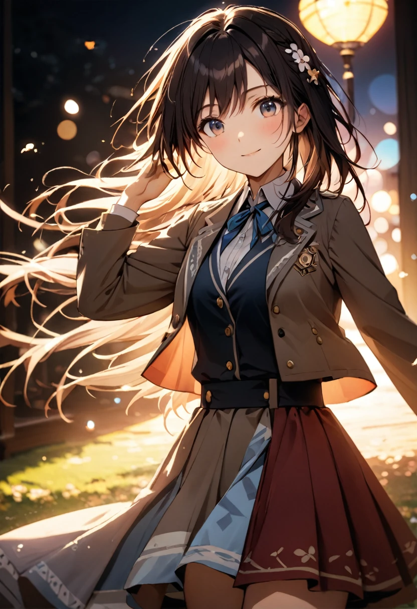 {{Highest quality}},Delicate illustration,Detailed depiction, masterpiece, Boho Eye Hinai Girl, Playful Themes, Group of 2、Two girls、女子High school student a+B(High school student a(Raw photo of a girl in uniform。Decorative details and symbols are often used。, Brown hair gently fluttering in the wind,Clear blue eyes、A gentle smile)、高校生B(Raw photo of a girl in uniform。Decorative details and symbols are often used。, Black hair gently fluttering in the wind,Clear red eyes、A gentle smile))、 Long-distance shots, High Key Light, Hard Shadows, Soft bokeh, Professional photography, A balanced deal, Balanced Exposure,