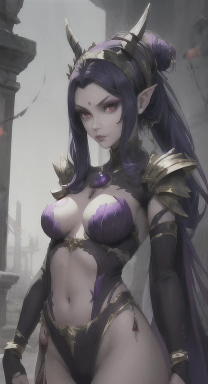 Ancient , Zephyria race, queen Irelia, blue hair, red eyes, looking at viewer, ancient armor, 