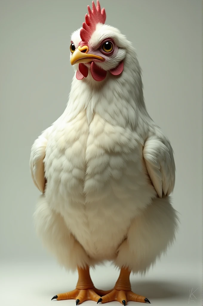 The head is a human, the body is a chicken.