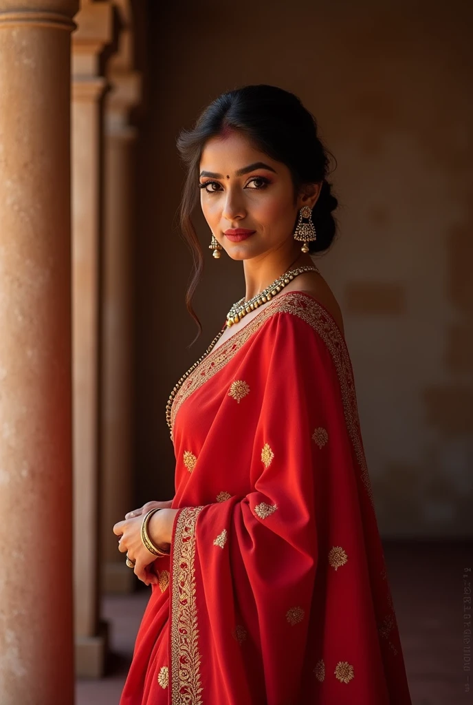Anupama parameswaran in red dress saree
