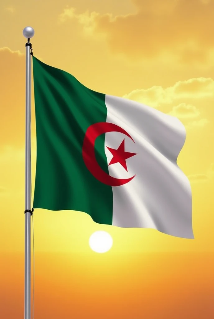 Algerian flag does not fly like the others green white crescent moon a 5-pointed star red
