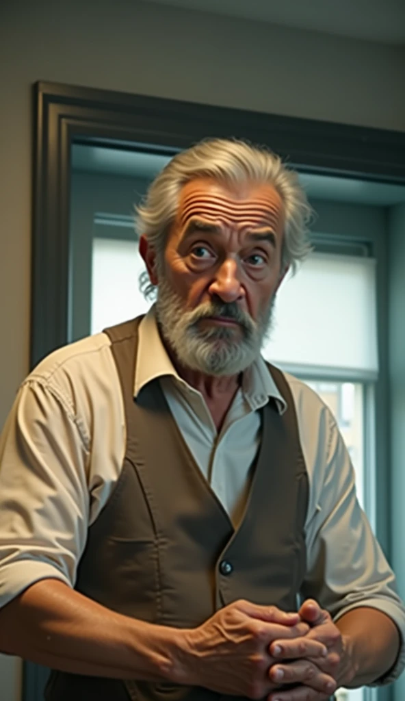 Old man nervous expression very realistic 8k resolution