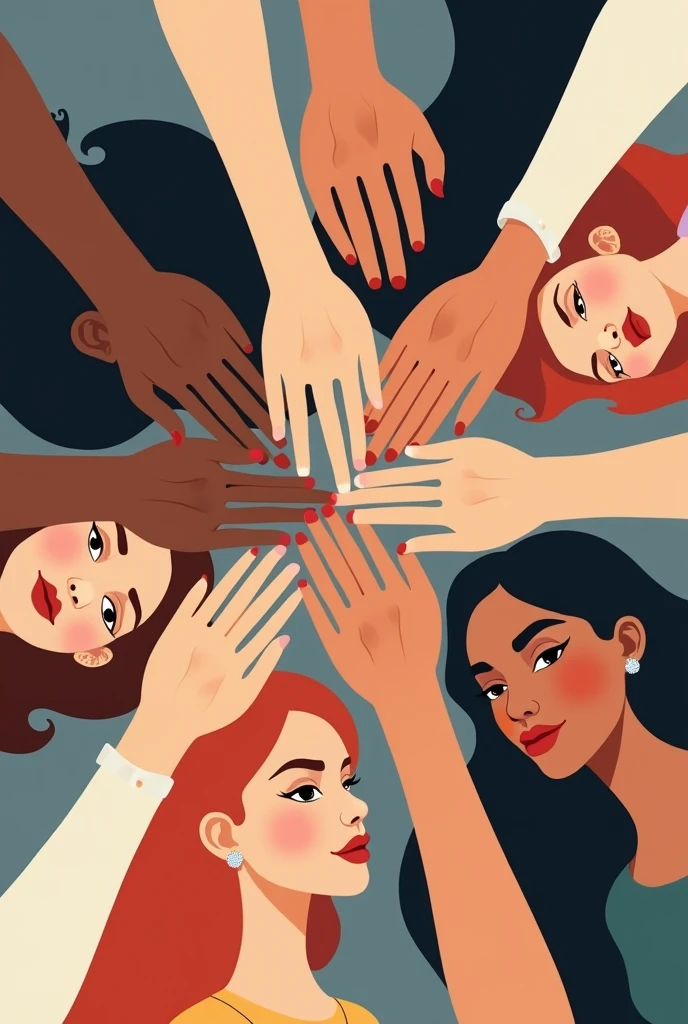 Create poster with presence of all age women to show women empowerment  should use faint colour in posters  only mention face of all age women and hand of unity all fingers are united in clinch