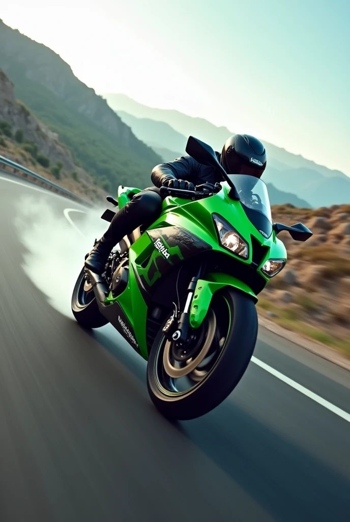 Kawasaki ninja H2r drifting on highway