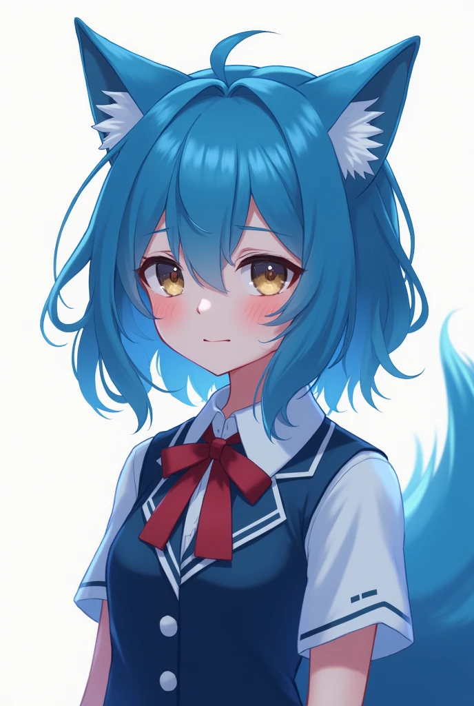 1 girl, blue fur, wolf girl, medium breasts, School uniform, portrait, simple background, (furry:1.5) 