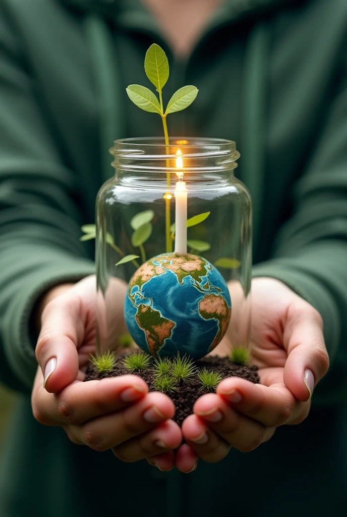 a candle inside a glass jar, that they are almost complete and that the missing piece says "Ecovel", There is also a light bulb with a plant inside and some hands holding a planet.