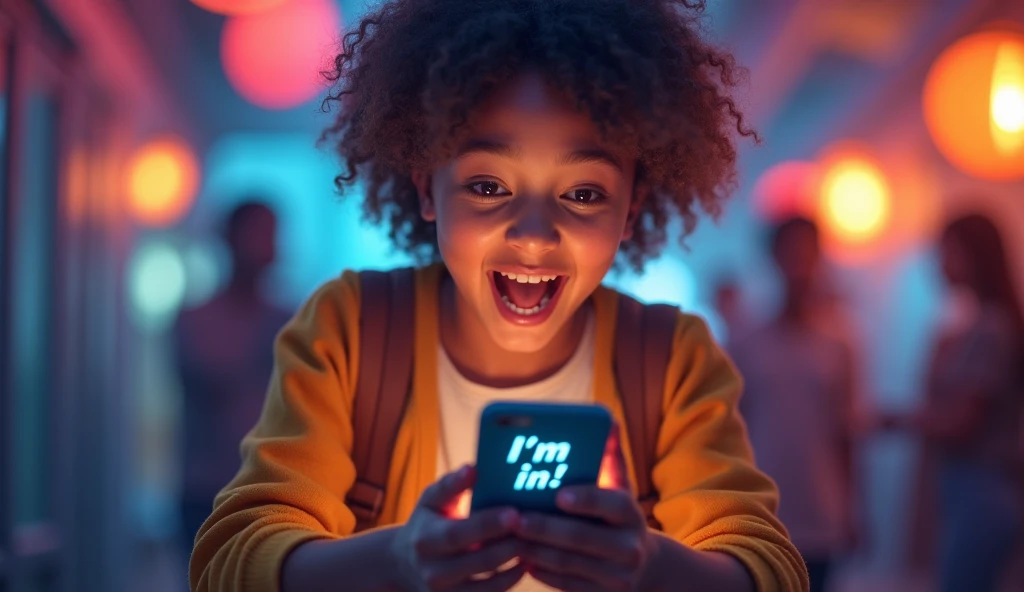 focus on mobile texting back, “I’m in!”