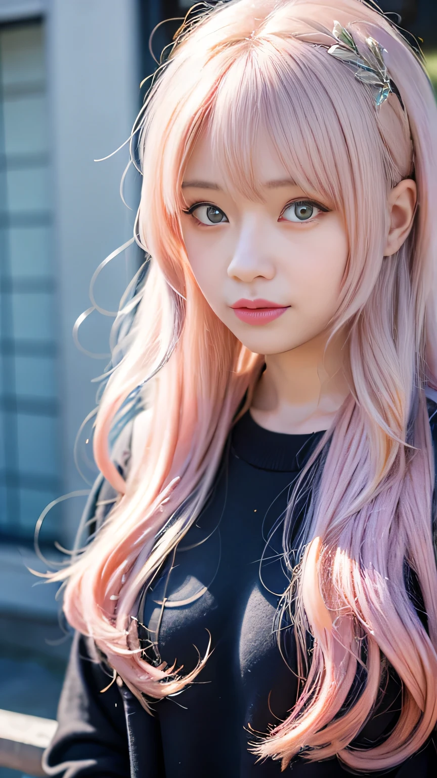 Ai Hoshino, beige pink hair, Blue Hair,Long Hair, favorite , Beautiful, shining eyes, Stars in my eyes, Idol, ２By people, 2 girls, Long pink hair