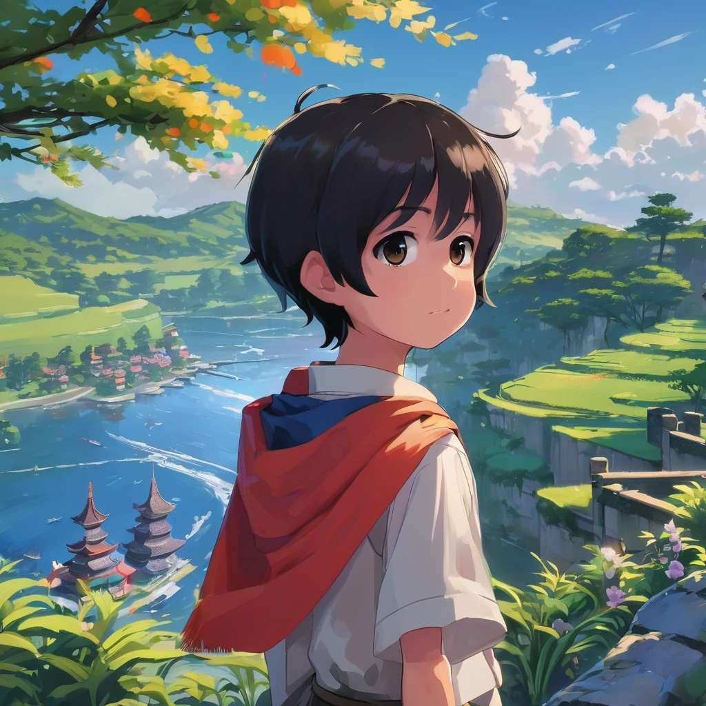 young black haired boy, talks, cute young girl standing, wearing cute clothes,
anime, hd anime, anime scene, makoto shinkai. —h 2160,
anime, makoto shinkai style, makoto shinkai style,
anime movie, neo, makoto shinkai of studio ghibli, background.
nature painting, flying, whimsical fantasy landscape art, magical world. colorful.