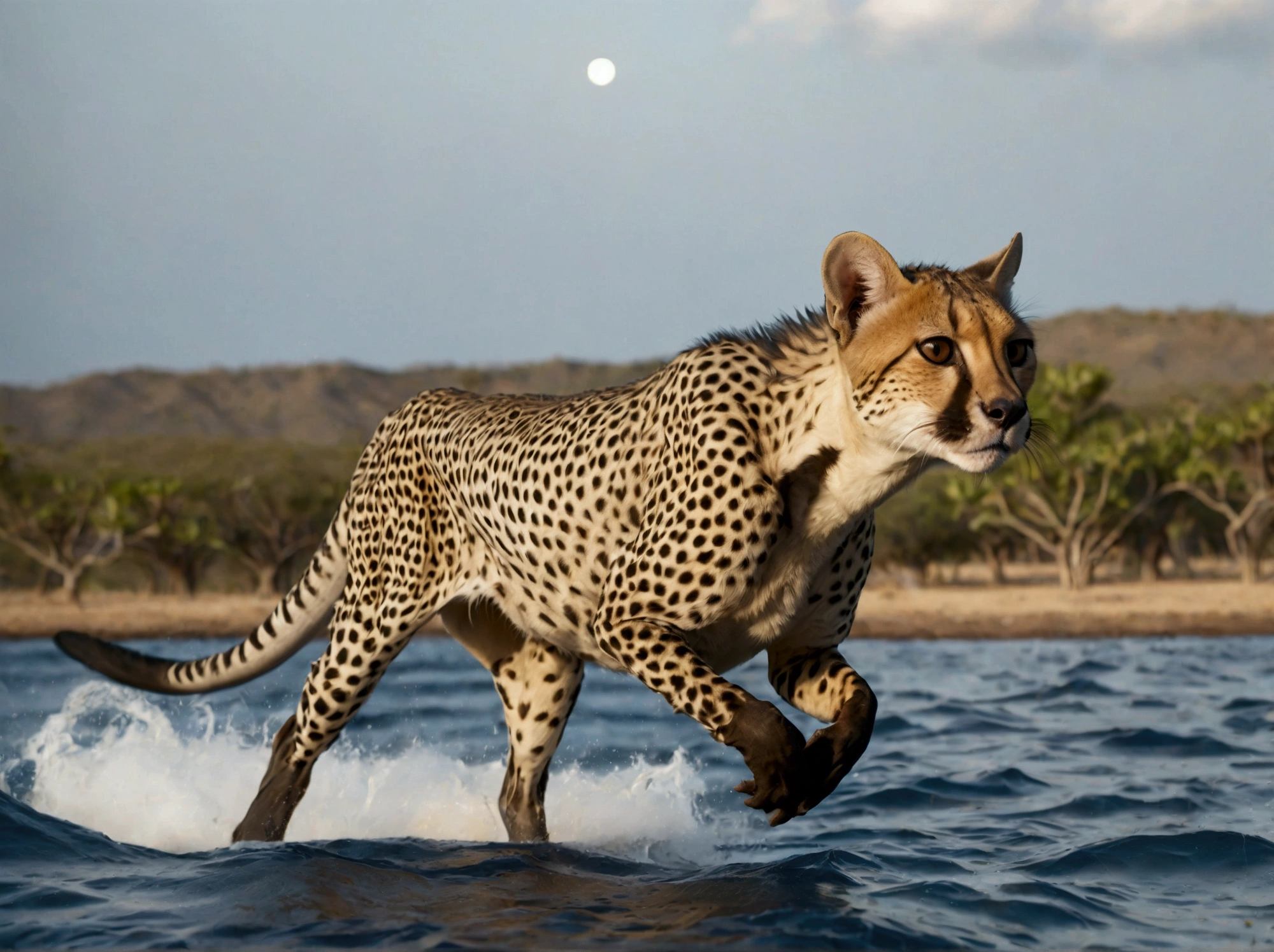 Create a stunning 8K YouTube thumbnail featuring a high-energy depiction of the world’s fastest animals. Arrange a split scene with a Cheetah racing across a savannah, a Black Marlin darting through the sea, and a Mexican Free-Tailed Bat zooming through the night sky. Use realistic textures and lighting to bring out the speed and grace of each animal. Highlight the text 'Ultimate Speed: Top Animals in Motion' in a sleek, futuristic font that pops against the action-packed background. Incorporate subtle motion effects to enhance the sense of movement."
Kata Kunci:
Cheetah Racing
Black Marlin Darting
Mexican Free-Tailed Bat