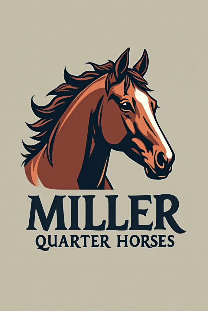 {
  "size": "1024x1024",
  "prompt": "Create a clean and professional logo for 'Miller Quarter Horses', a horse trainer page. The design should feature elegant and bold typography for the name 'Miller Quarter Horses'. Include a simple, stylish depiction of a quarter horse to emphasize the breed's characteristics. Use a striking color palette that stands out against a background color different from the logo colors. The logo should have a transparent background suitable for t-shirt printing."
}