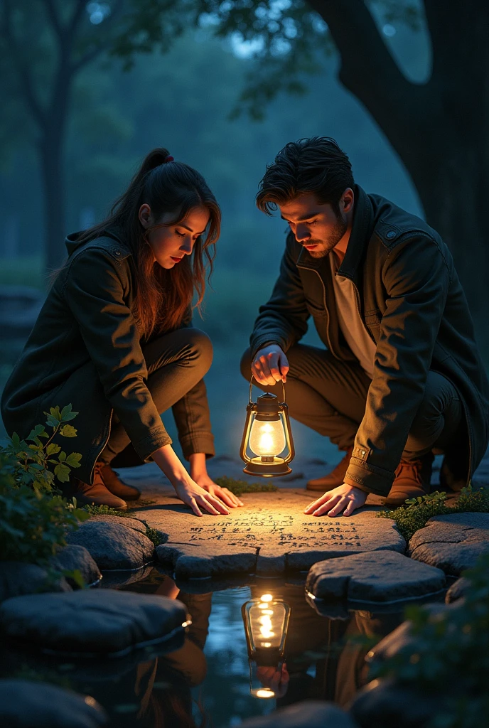Scene 4: The Hidden Clues
Image: Elara and Ben searching around the pond, finding hidden clues etched into stones and old trees, illuminated by the light of their lanterns.
Script: EXT. MAE FAH LUANG UNIVERSITY - POND - NIGHT
Elara and Ben search the area around the pond, finding cryptic clues carved into stones and trees.
BEN
(holding up a lantern)
Look at this inscription. It’s part of the puzzle!
ELARA
(examining the clue)
It says something about the “heart of the pond.” We need to find out what that means.