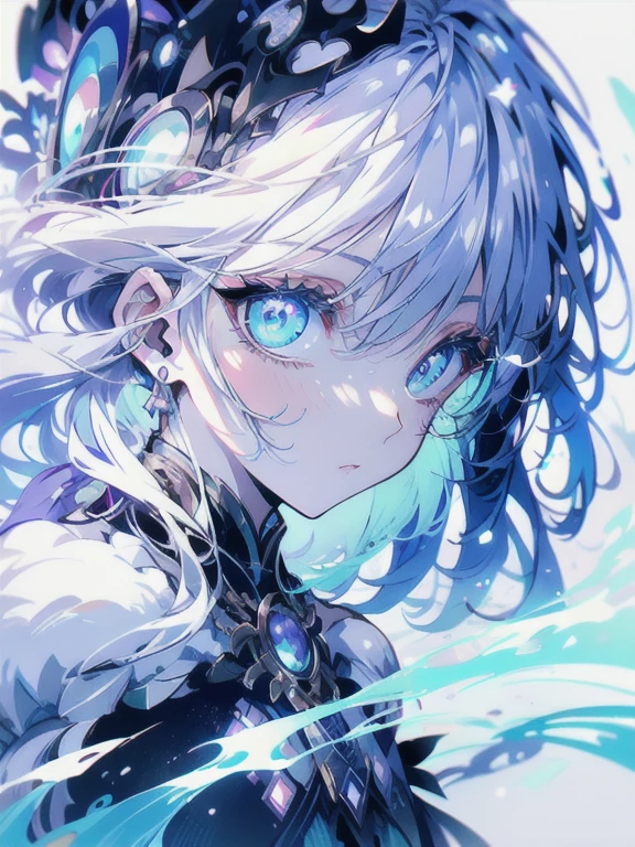 Iris heterochromatic、beautiful、ephemeral、Silver Marble Skin、hope、Highest quality、masterpiece、Magical atmosphere、Blue theme、Extend your hand to the sky、Sunken eyes、General people、Dark atmosphere、White background