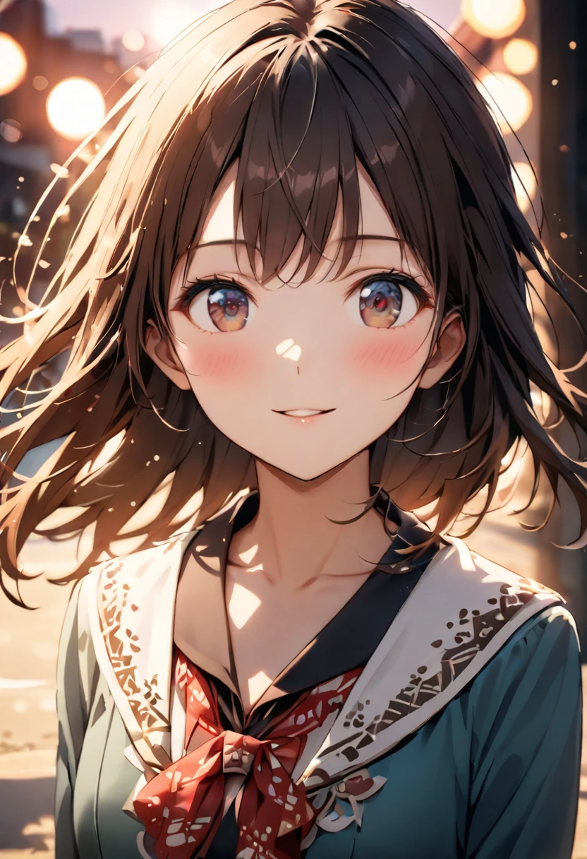 {{Highest quality}},Delicate illustration,Detailed depiction, masterpiece, Boho Eye Hinai Girl, Playful Themes, {{{Group of 2}}}、{{{Two girls}}}、High school girls、Raw photo of a girl in uniform。Decorative details and symbols are often used。, Brown hair gently fluttering in the wind,Clear blue eyes、A gentle smile、Raw photo of a girl in uniform。Decorative details and symbols are often used。, Black hair gently fluttering in the wind,Clear red eyes、A gentle smile、 Long-distance shots, High Key Light, Hard Shadows, Soft bokeh, Professional photography, A balanced deal, Balanced Exposure,
