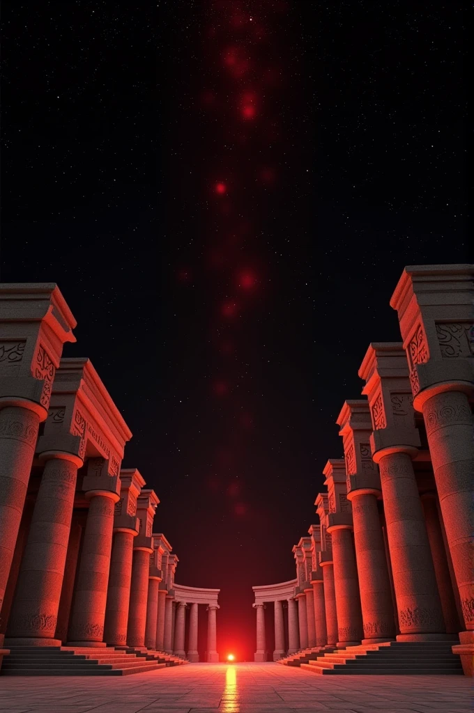 bolero in Buildings from the time of Adam in Egypt culture and black sky with red stars 