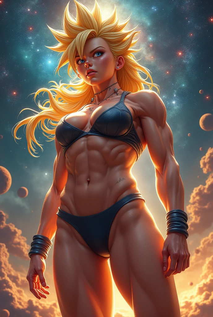 (Hyper Realistic, best quality),16k,(realistic, photo-realistic:1.5), Masterpiece,ultra high res, Stunning, ((35 years old Brazilian Native Wild Tribal Woman:1.4), (Suntan-Skin:1.4), (Athletic_Muscle_Body_ABS_Thighs:1.4), (fleshy luscious lips:1.4), (Sexy Pose with Open Legs and Looking Down on the Space Galaxy:1.4), (Camera View from below, POV Face-Sitting:1.5)), ((Gorgeous Very Long Curly Hair:1.5), (Blonde Hair:1.4)), (Sexy Nature Wild Native Tribal Clothes:1.4), (high detailed skin:1.4), (Cleft_Chin:1.4), (Perfect Face:1.3), (beautiful detailed eyes:1.3), naughty face, looking at viewer, Sexy, full-body,natural lighting, (Film grain, Fujifilm XT3, 8k uhd, dslr, Lens), hollywood lips, wide jaw line, wide lips, narrow beautiful nose, (maximalist photo 16k resolution, intricately detailed, complex, elegant, expansive, fantastica), Cinematic, Hyper-detailed, insane details, Beautifully color graded, Unreal Engine, DOF, Super-Resolution, Megapixel, Cinematic Lightning, Anti-Aliasing, FKAA, TXAA, RTX, SSAO, Post Processing, Post Production, Tone Mapping, CGI, VFX, SFX, Insanely detailed and intricate, Hyper maximalist, Hyper realistic, Volumetric, ultra photoreal, ultra-detailed, intricate details, Super detailed, Full color, Volumetric lightning, HDR, Realistic, Unreal Engine, 16K, Sharp focus, octane render, Full body, naked, medium breast, pussy showing, fully naked, clear pussy view, spread legs, high-angle shot picture, open pussy, sexy face, big breast, female muscular fit body, spread legs, pussy view, low-shot picture, lying down on luxurious bed, low-angle picture