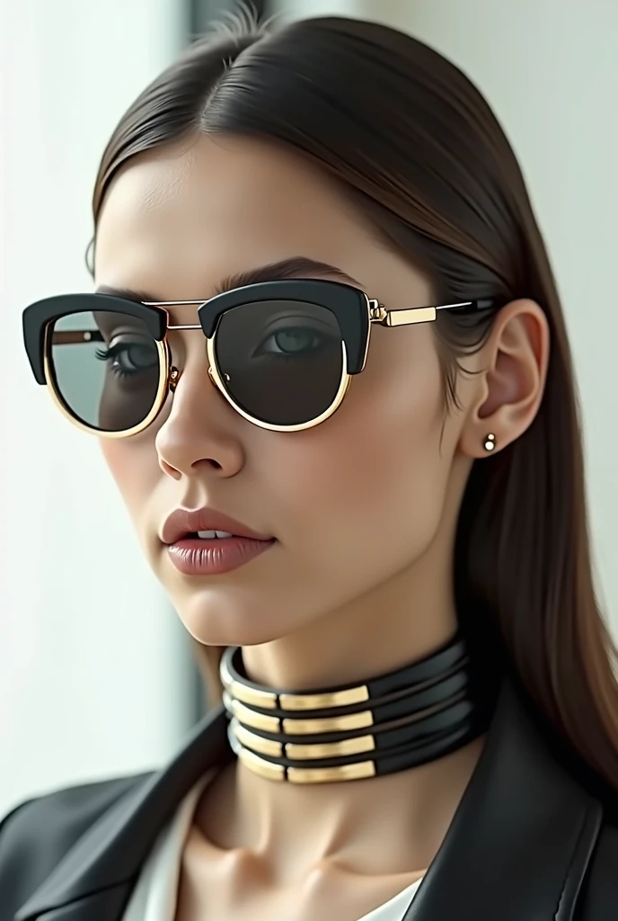Glasses that can be transformed into a necklace and placed around the neck, in chrome color, gold and black