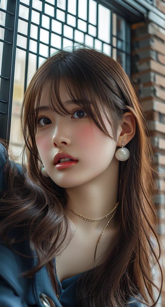 masterpiece, Bokeh, (Beautiful Face), (Detailed face), (Perfect hands), (Japanese Idols:1.6), (suit:1.3), (Ultra-realistic pantyhose:1.3), (Sit at the top of the tower:1.3),( Balcony of a high rise apartment:1.3), (Blushed:1.3), High heels, (From below:1.5), Beautiful mature woman,  (Obscene and extremely large breasts bigger than a face:1.95, Chest gap), (Big eyes that exude beautiful eroticism:0.8, Adult charm:0.8, Fascinating:0.8), necklace, Earrings, bracelet, Highly detailed and accurate hands and fingers, ((She has a very cute baby face and a pure and sexy expression.))、