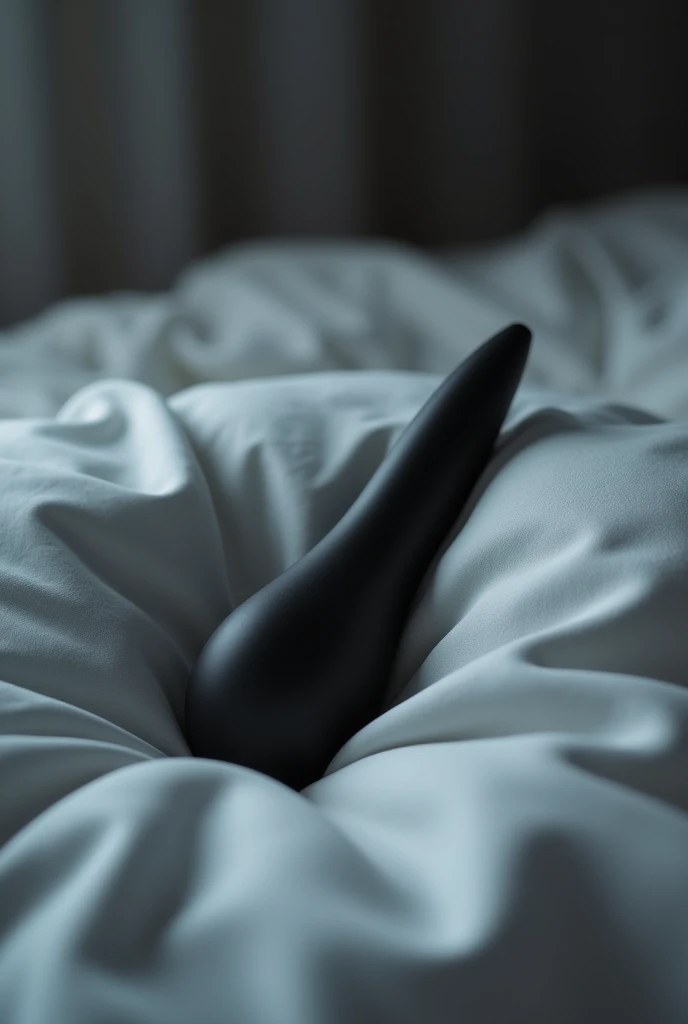 Plastic black dildo on the bed