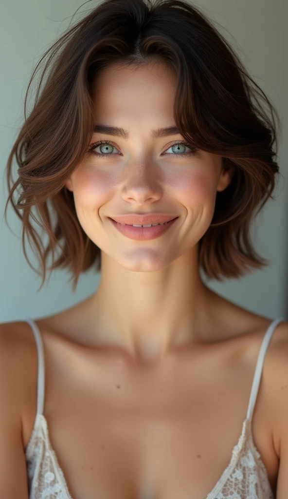 Solo, Short Hair, Breasts, Smile, Blue eyes,