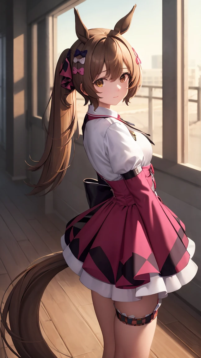 highest quality,masterpiece,High resolution,CG 8k ,super detailed images,pretty girl,one person,smart falcon,horse ears,horse tail,