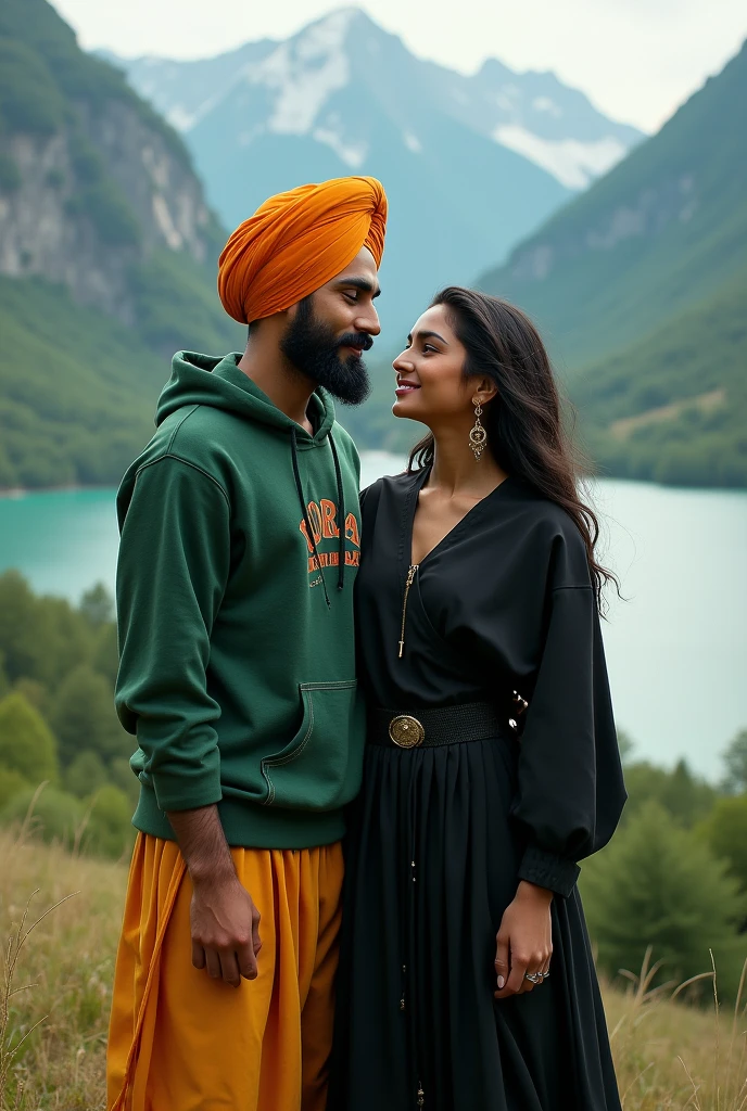 A19 beautiful punjabi old boy ,, turban black woman, on shuese blackk , j hoodie green ,,is whrite name poorav rai for locked p ,, background, pahadi wattar