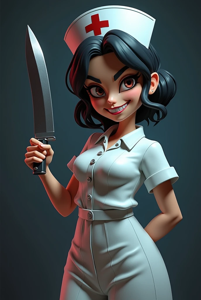 make art 3d cartoon for assassin nurse in dead by daylight withknife