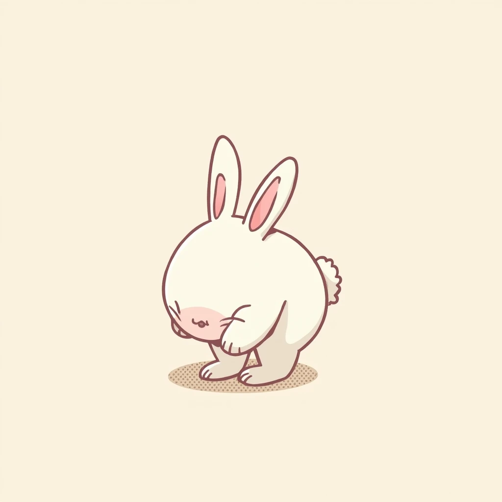 Chibi Style, dot halftone, Flat Color, deep々A rabbit bowing,The head is lowered between the hind legs,The rabbit stands on two legs