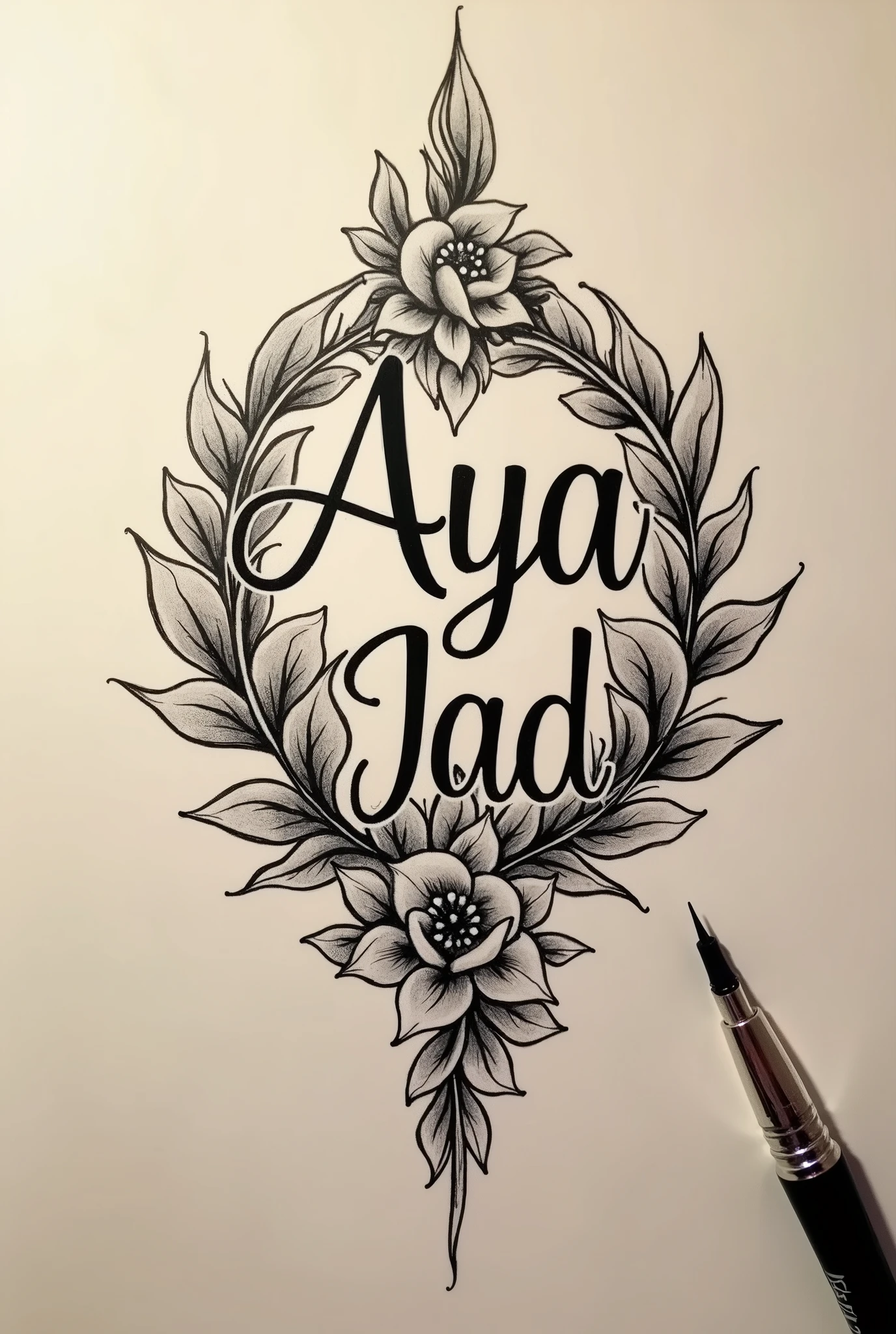 Two name tattoo design (Aya and Jad)Intricately and elegantly