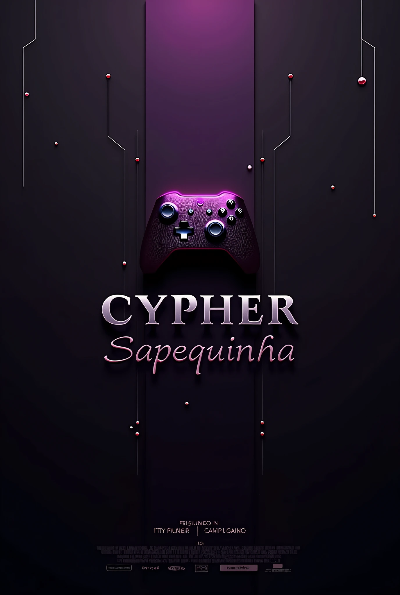 The image displays a sophisticated and elegant design for the gaming channel "Cypher Sapequinha". The background is a sophisticated combination of black and purple, with a subtle gradient that goes from deep purple in the center to solid black at the edges, creating a sense of depth and refinement.

No fundo, the logo of a video game controller is presented in a discreet and stylized way. The control, in a dark metallic purple shade with black accents, it is smooth and imposing, designed with a textured finish that adds a touch of technological sophistication.

the name "Cypher Sapequinha" is centrally positioned in a sleek, modern font, with large, clean letters in a shade of white or silver. The letters have a matte finish with a slight sheen in deep purple that adds a luxurious touch., standing out against the background in a refined way. The design is minimalist, without exaggeration, to maintain a clean and professional look.

Small graphic details, like fine lines and subtle geometric patterns in dark purple, are incorporated into the fund, adding a touch of complexity and modernity without overloading the image. In the bottom right corner, a slogan in small, discreet font, in gray or silver tones, It reads "Sophistication and Strategy in the World of Games", reflecting the channel&#39;s proposal with a mature and professional tone.

The image is finished with a polished finish and a light layer of subtle gloss on key elements., providing a visually appealing and adult presentation, suitable for an audience that appreciates a more refined and intelligent approach to the world of gaming.