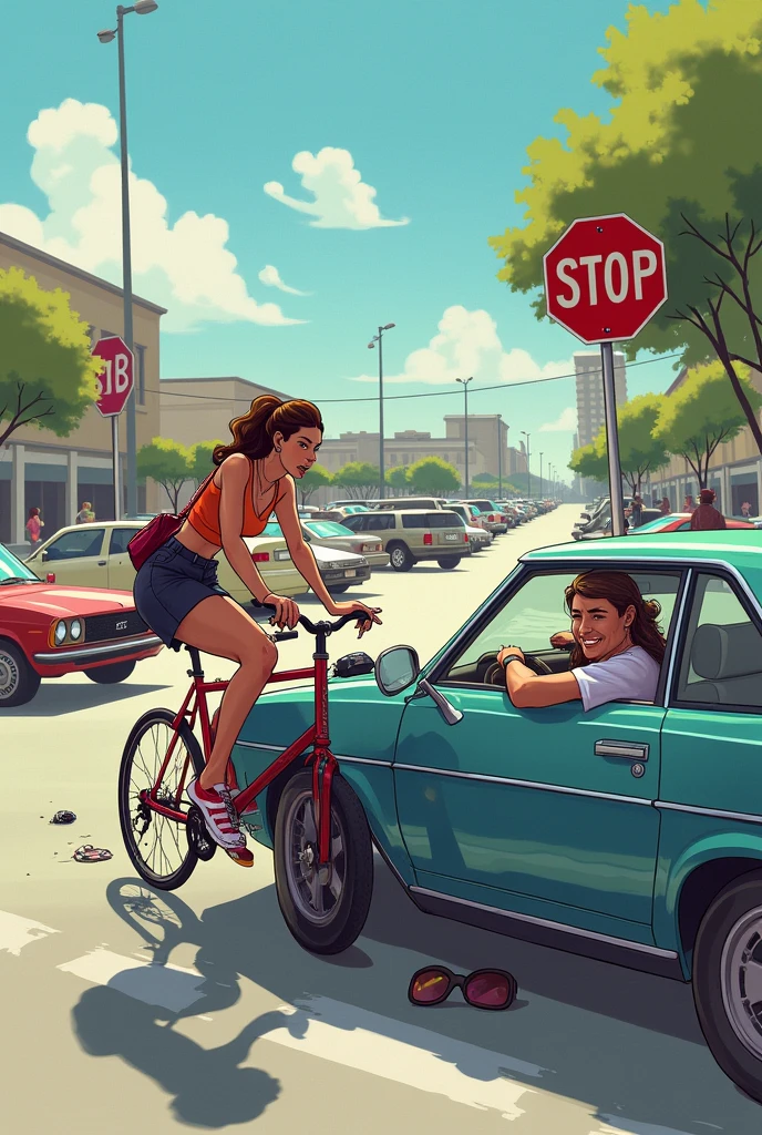 Femme vélo percuté par voiture sur un parking stop grillé humour