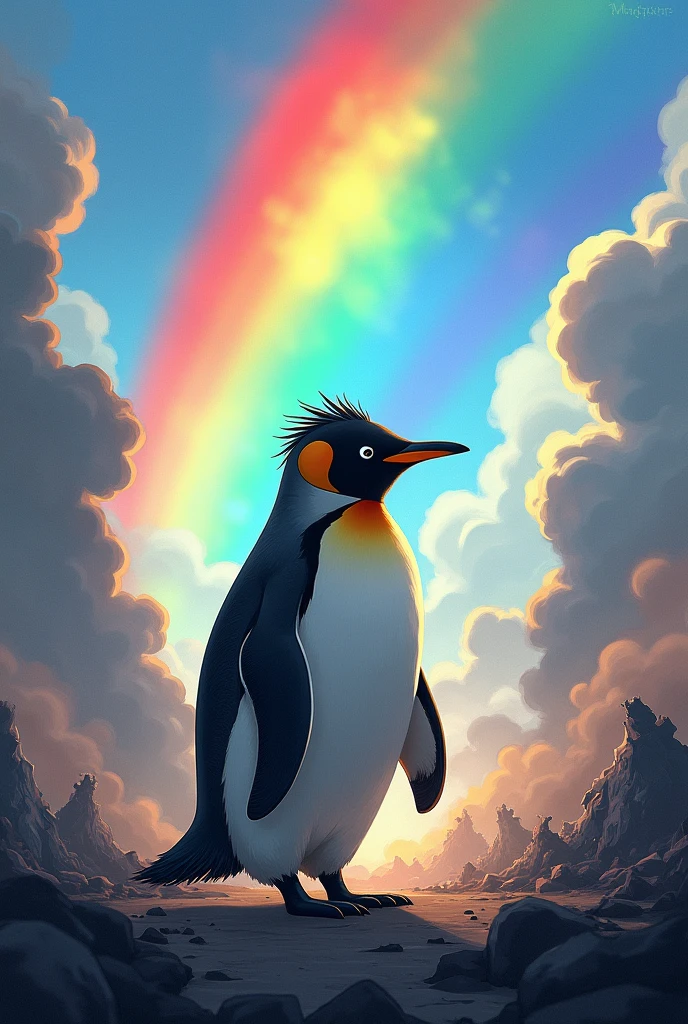 Rockhopper penguins、war、rainbow、solo, anime,