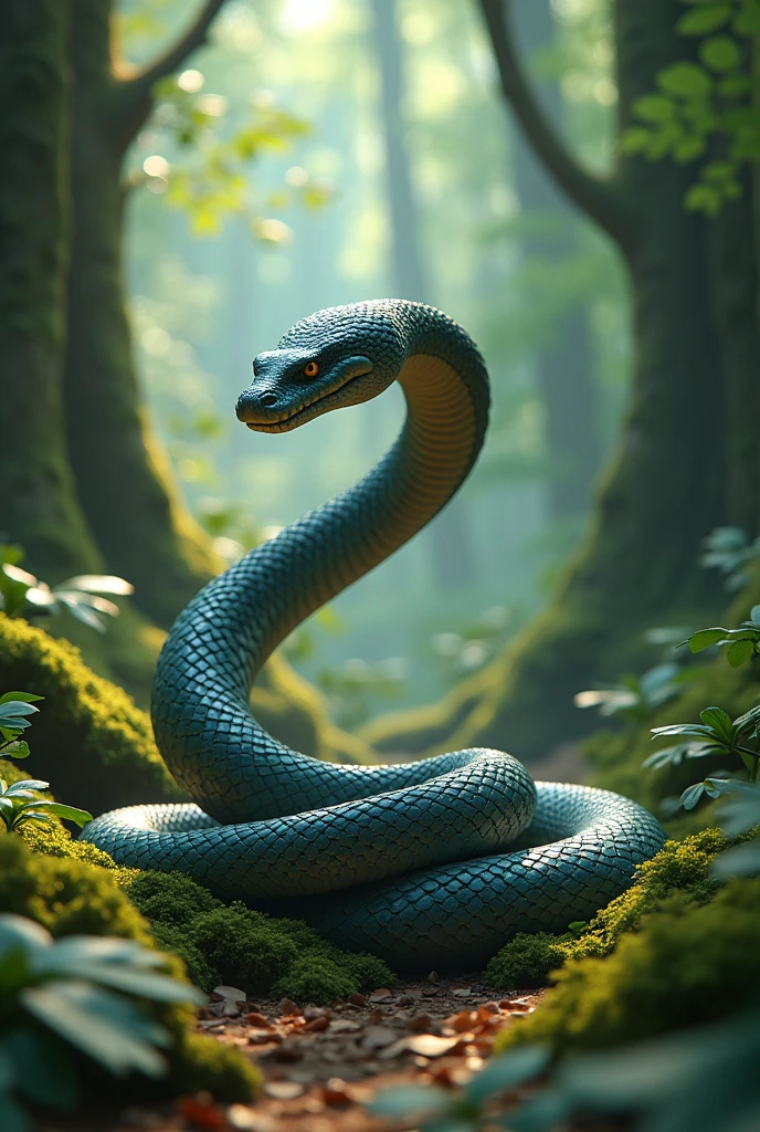 (photorealism:1.2), beautiful Generte in cinematic 3d cartoon style in the A picture of a big snake and in the forest