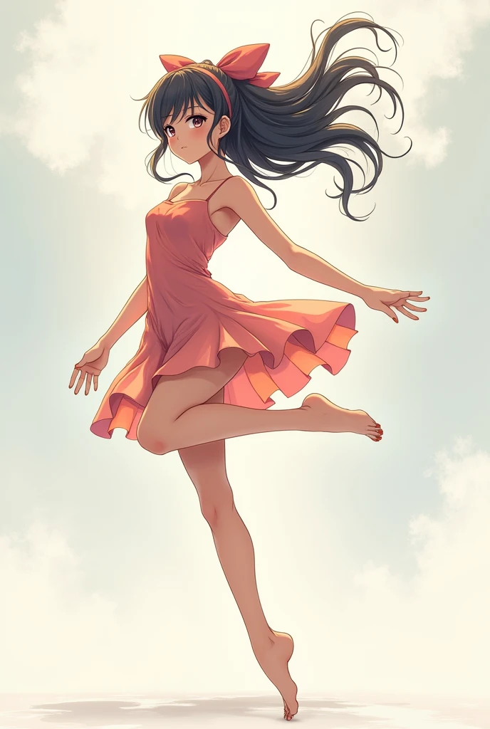 anime girl who places her hands between her legs and lifts her body off the ground with her hands and holds it in the air