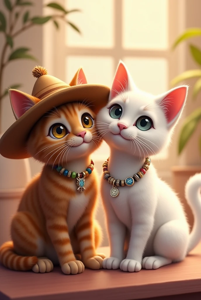 Sent by you:
generates images of a brown cat wearing a Peruvian chuyo next to a beautiful white cat wearing a Pandora bracelet with charms (Only the cat wears the bracelet)