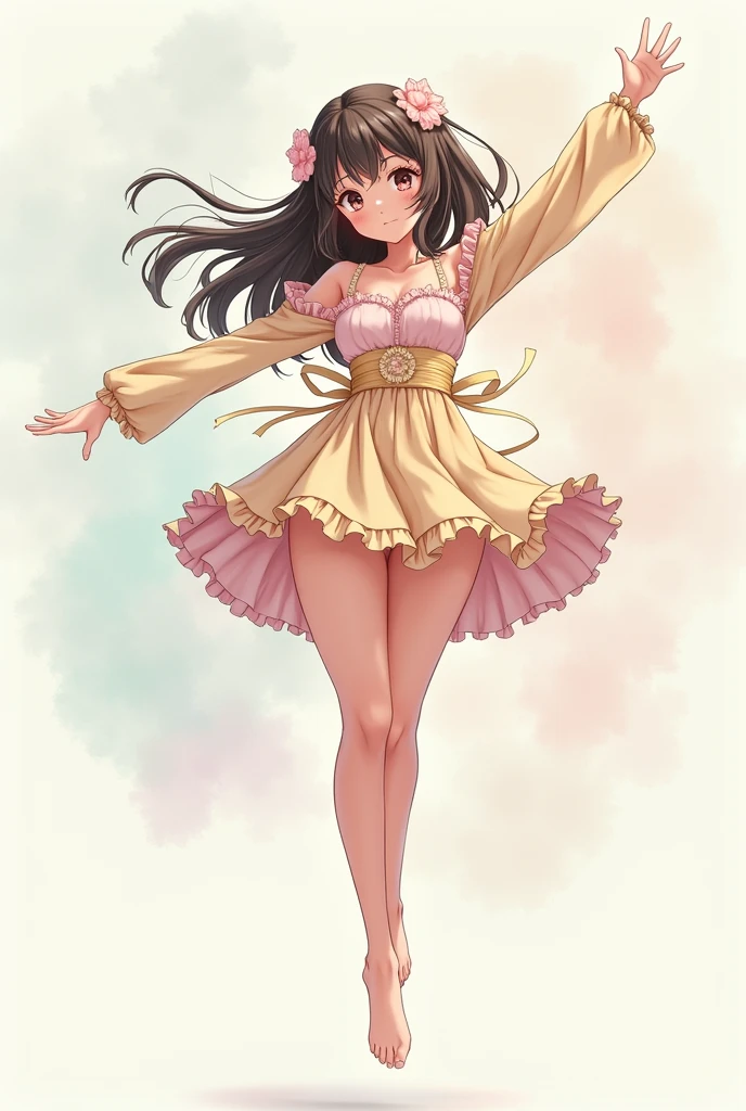 anime girl who places her hands between her legs and lifts her body off the ground with her hands and holds it in the air 