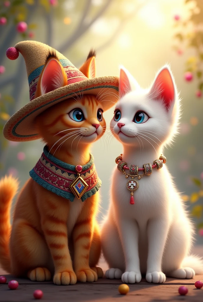 Sent by you:
generates images of a brown cat wearing a Peruvian chuyo next to a beautiful white cat wearing a Pandora bracelet with charms (Only the cat wears the PANDORA bracelet with Disney charms)
