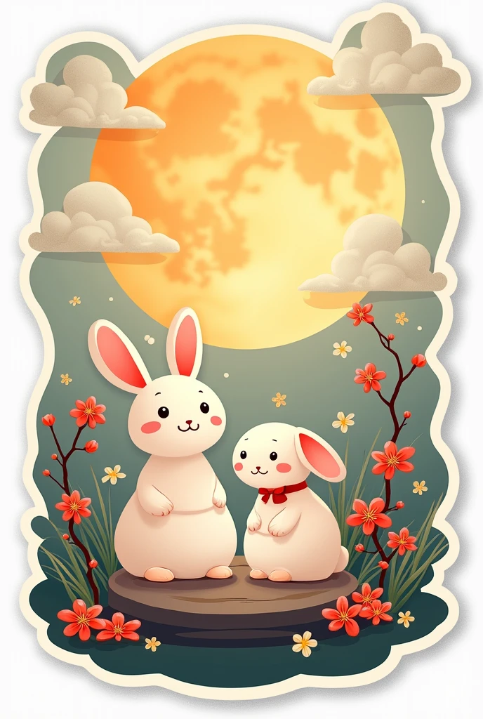 Design a 3.5cm square Mid-Autumn Festival themed stickers，Inspirational style for college students。The main element is a full moon，The moon surface can have some simple textures or clouds。Paired with a cute jade rabbit or an osmanthus branch，Increase the festive atmosphere。Add a short and powerful motivational slogan under the moon，For example, &quot;Golden September，Academic success&quot;、&quot;Winning the first prize，The future is promising"。
