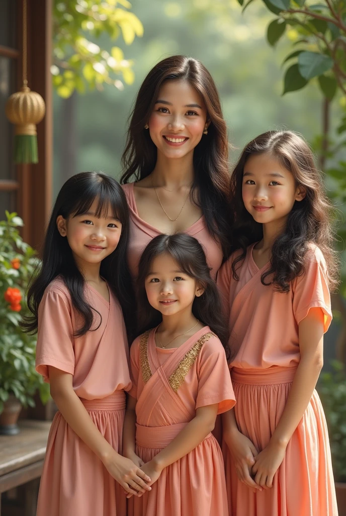 A beautiful Thai woman has three lovely daughters.