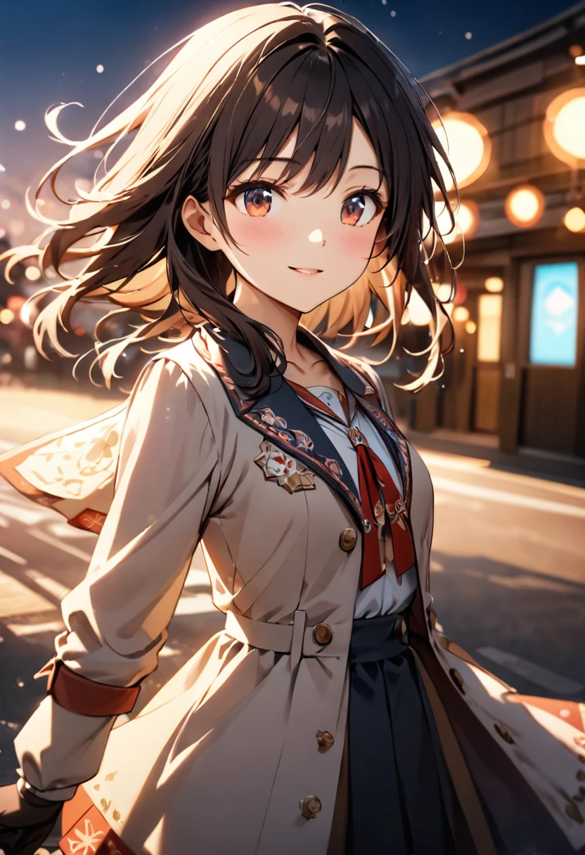 {{Highest quality}},Delicate illustration,Detailed depiction, masterpiece, Boho Eye Hinai Girl, Playful Themes, {{{{{Group of 2}}}}}、{{{Two girls}}}、High school girls、Raw photo of a girl in uniform。Decorative details and symbols are often used。, Brown hair gently fluttering in the wind,Clear blue eyes、A gentle smile、Raw photo of a girl in uniform。Decorative details and symbols are often used。, Black hair gently fluttering in the wind,Clear red eyes、A gentle smile、 Long-distance shots, High Key Light, Hard Shadows, Soft bokeh, Professional photography, A balanced deal, Balanced Exposure,
