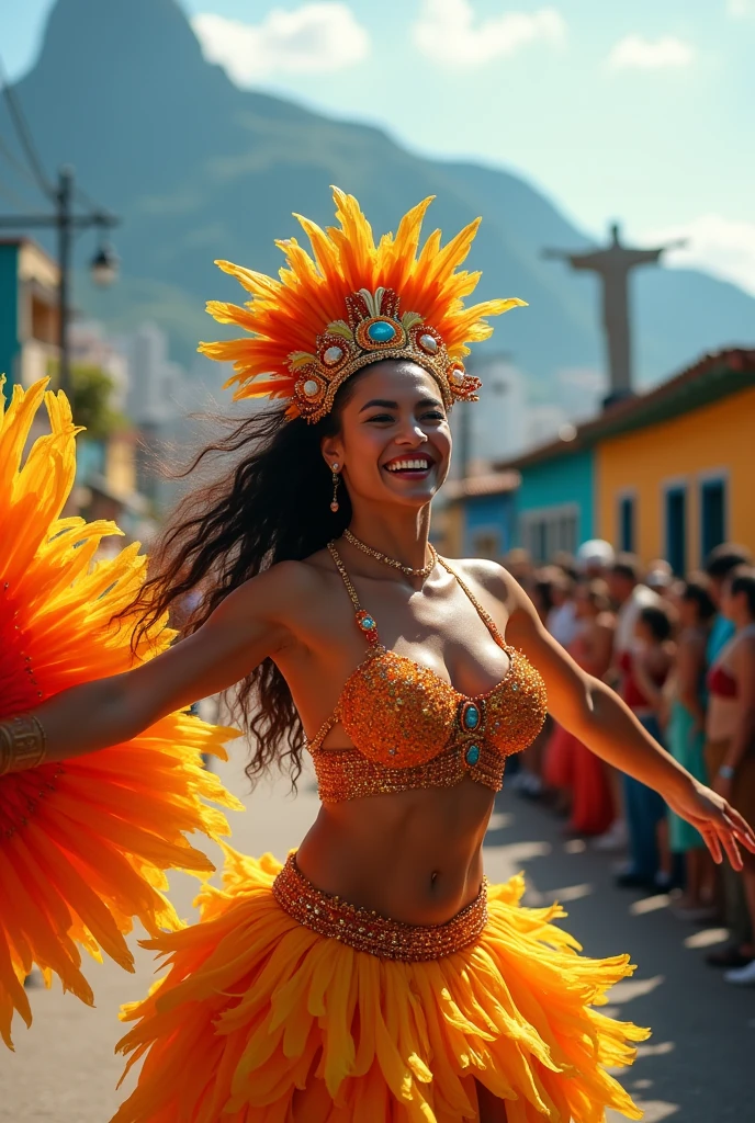 Carnival of Rio Brazilian samba dancer smile Photo-quality quality Please make the image as realistic as possible, exaggerated, and impactful.