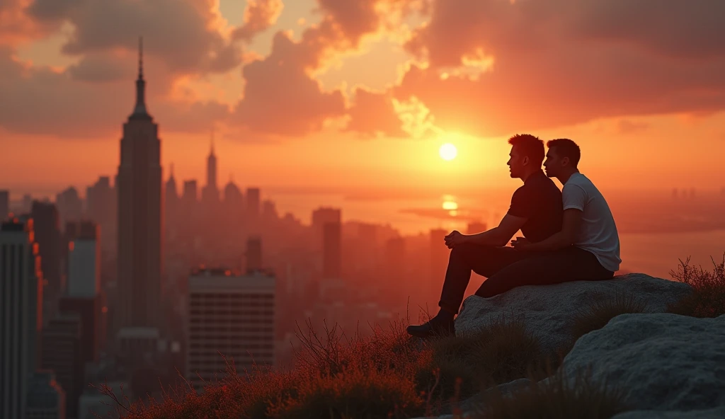 create a movies poster like or youtube tumbnali and create a scane of beautiful romantic scane where a man is sitting in high place and watching couple enjoy in fair   